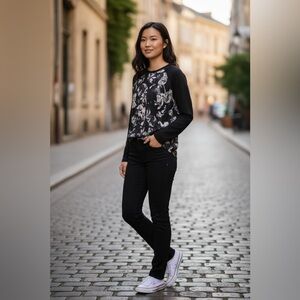 Floral Black and Gray Women's Workout Top